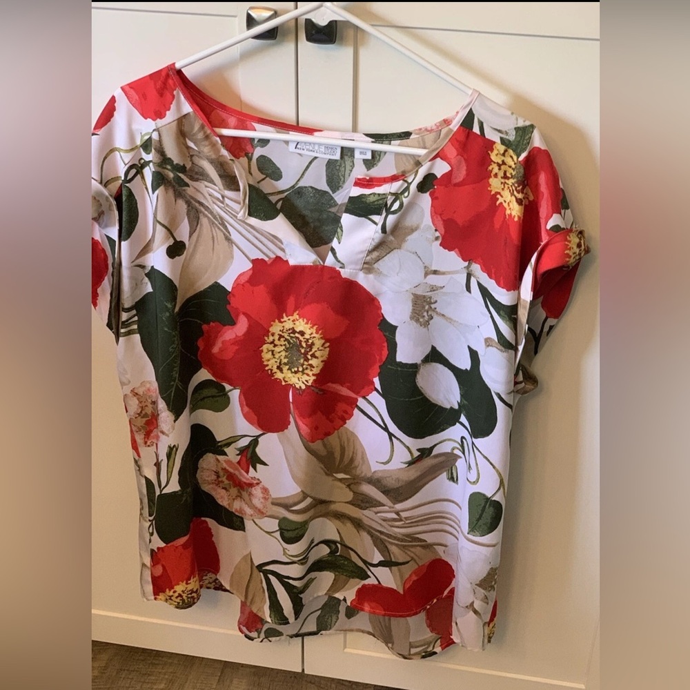 7th Ave New York Women's Short Sleeve Multicolor Floral Pullover Blouse Size XL